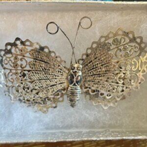 Vintage Silver Filigree Butterfly Brooch, Very Good Condition (1950s/1960s)